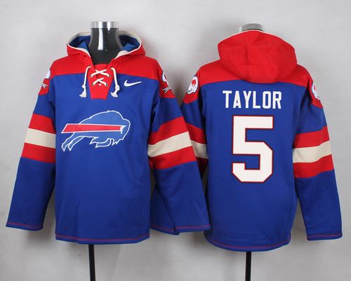 Nike Bills #5 Tyrod Taylor Royal Blue Player Pullover NFL Hoodie - Click Image to Close